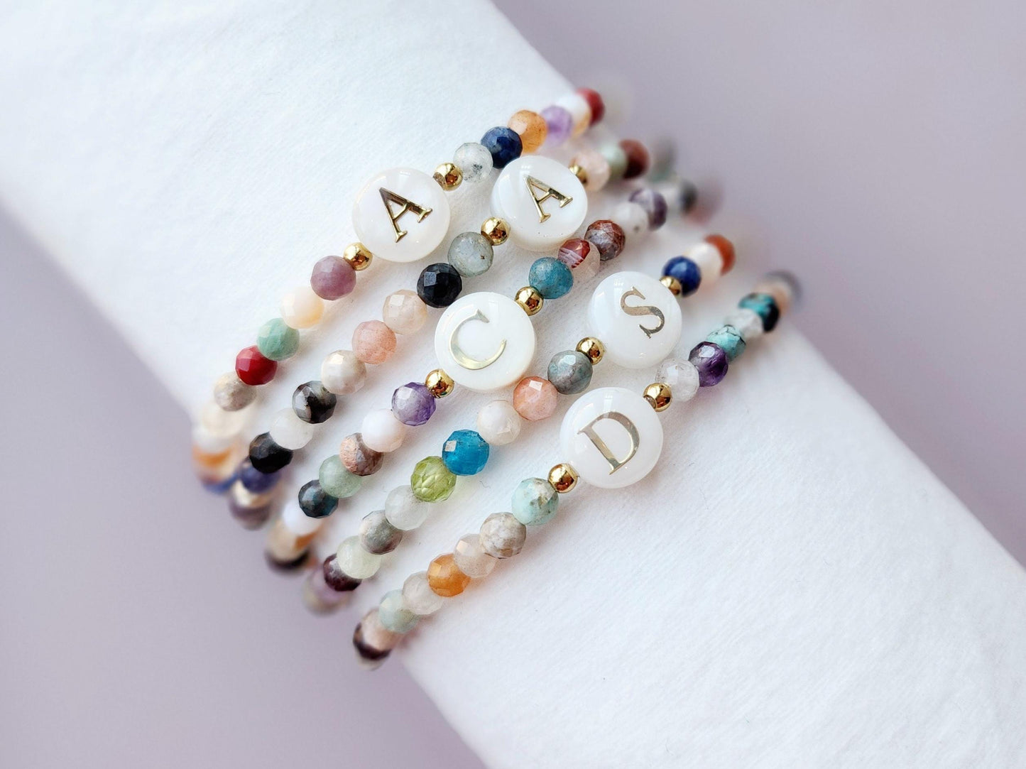 Dainty Initial Bracelet: 3mm Tiny Mixed Gemstones, Beaded Name Bracelet, Personalized Jewelry, Birthday Gift