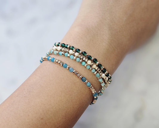 Dainty Beaded Bracelet: 3mm Gemstones Beads, Gold Hematite Beads, Stackable