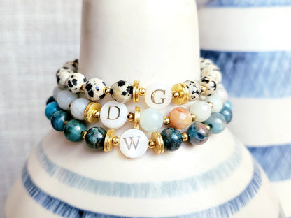Gemstone Bracelet: Personalized Mother-of-pearl Initial Bead