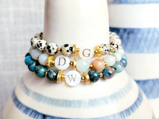 Gemstone Bracelet: Personalized Mother-of-pearl Initial Bead