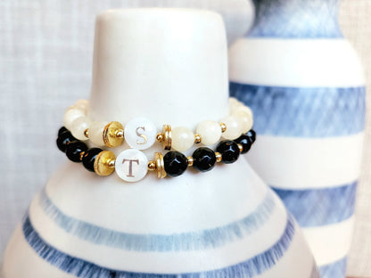 Gemstone Bracelet: Personalized Mother-of-pearl Initial Bead
