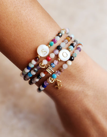 Zodiac Sign Initial Bracelet: Mixed Gemstone Personalized Jewelry, Double Layered