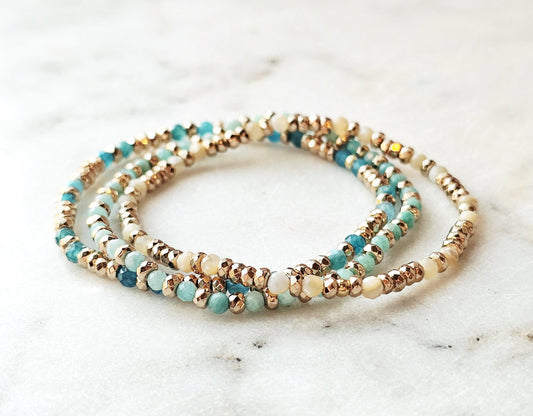 Dainty Beaded Bracelet: 3mm Gemstones Beads, Gold Hematite Beads, Stackable